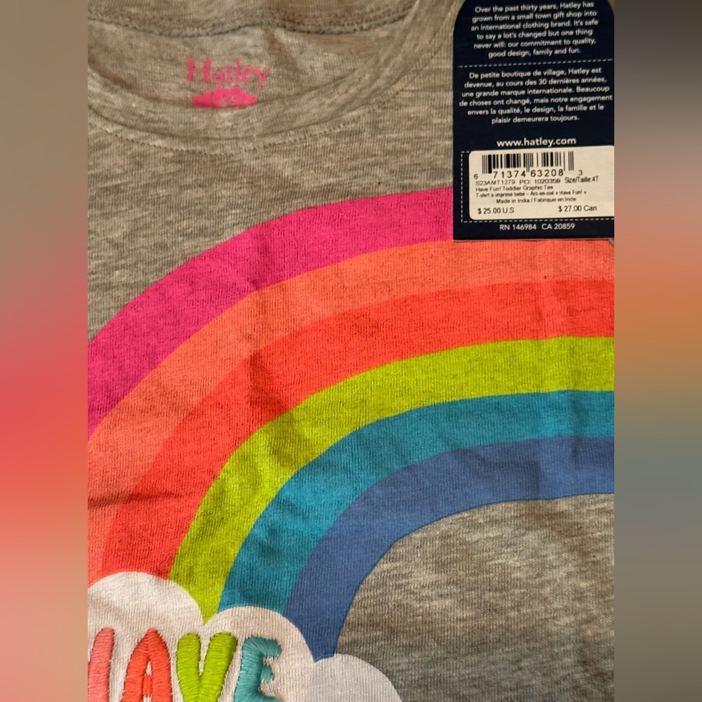 NWT Girls’ Hatley 4T Outfit “Have Fun” Rainbow Tee + Leggings - Picture 7 of 12